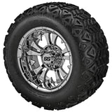 22x11.00-12 Black Trail Tires on Mirror Warlock Golf Cart Wheels