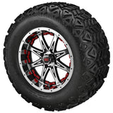 22x11.00-12 Black Trail Tires on Black/Machined Revenge Golf Cart Wheels with Color Inserts