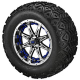 22x11.00-12 Black Trail Tires on Black/Machined Revenge Golf Cart Wheels with Color Inserts