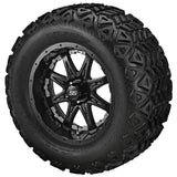 22x11.00-12 Black Trail Tires on Matte Black Revenge Golf Cart Wheels with Color Inserts