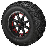 22x11.00-12 Black Trail Tires on Matte Black Revenge Golf Cart Wheels with Color Inserts