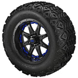 22x11.00-12 Black Trail Tires on Matte Black Revenge Golf Cart Wheels with Color Inserts
