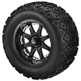 22x11.00-12 Black Trail Tires on Matte Black Revenge Golf Cart Wheels with Color Inserts