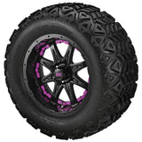 22x11.00-12 Black Trail Tires on Matte Black Revenge Golf Cart Wheels with Color Inserts