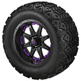 22x11.00-12 Black Trail Tires on Matte Black Revenge Golf Cart Wheels with Color Inserts