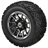22x11.00-12 Black Trail Tires on Black/Machined Tombstone Golf Cart Wheels