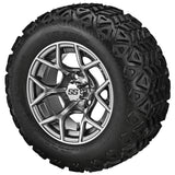 22x11.00-12 Black Trail Tires on Gun Metal Gray/Machined Ninja Golf Cart Wheels