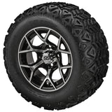 22x11.00-12 Black Trail Tires on Black/Machined Ninja Golf Cart Wheels
