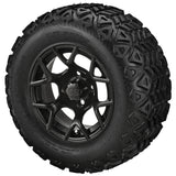 22x11.00-12 Black Trail Tires on Matte Black Ninja Golf Cart Wheels