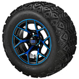 22x11.00-12 Black Trail Tires on Black/Blue Ninja Golf Cart Wheels