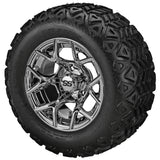 22x11.00-12 Black Trail Tires on Mirror Ninja Golf Cart Wheels