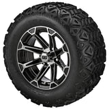 22x11.00-12 Black Trail Tires on Black/Machined Viking Golf Cart Wheels
