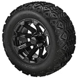 22x11.00-12 Black Trail Tires on Gloss Black Viking Golf Cart Wheels