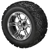 22x11.00-12 Black Trail Tires on Gun Metal Gray/Machined Raptor Golf Cart Wheels