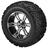 22x11.00-12 Black Trail Tires on Black/Machined Raptor Golf Cart Wheels
