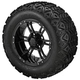 22x11.00-12 Black Trail Tires on Gloss Black Raptor Golf Cart Wheels