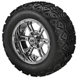 22x11.00-12 Black Trail Tires on Mirror Raptor Golf Cart Wheels