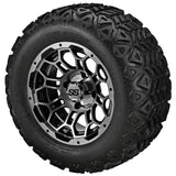 22x11.00-12 Black Trail Tires on Black/Machined Hercules Golf Cart Wheels