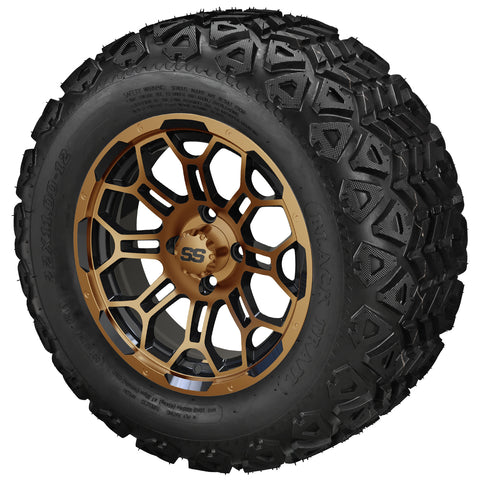 22x11.00-12 Black Trail Tires on Black/Bronze Hercules Golf Cart Wheels