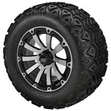 22x11.00-12 Black Trail Tires on Black/Machined Beast Golf Cart Wheels