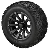 22x11.00-12 Black Trail Tires on Matte Black Beast Golf Cart Wheels