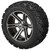 20x10.00-12 Black Trail Tires on 12x6 Black/Machined Yukon Golf Cart Wheels