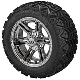 20x10.00-12 Black Trail Tires on 12x6 Mirror Yukon Golf Cart Wheels