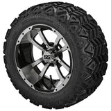 20x10.00-12 Black Trail Tires on Black/Machined Maltese Cross Golf Cart Wheels
