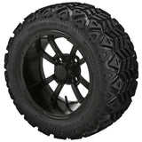 20x10.00-12 Black Trail Tires on Matte Black Maltese Cross Golf Cart Wheels