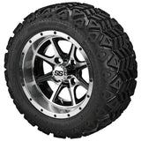 20x10.00-12 Black Trail Tires on Black/Machined Azusa Golf Cart Wheels