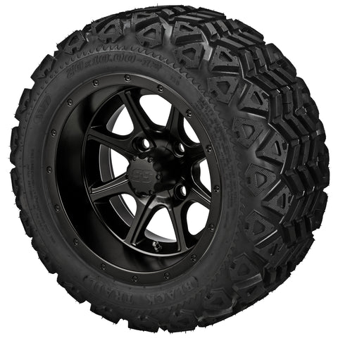 20x10.00-12 Black Trail Tires on Matte Black Azusa Golf Cart Wheels