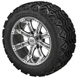 20x10.00-12 Black Trail Tires on Gun Metal Gray/Machined Casino Golf Cart Wheels
