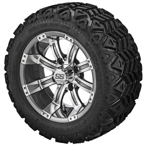 20x10.00-12 Black Trail Tires on Gun Metal Gray/Machined Casino Golf Cart Wheels