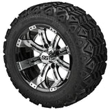 20x10.00-12 Black Trail Tires on Black/Machined Casino Golf Cart Wheels