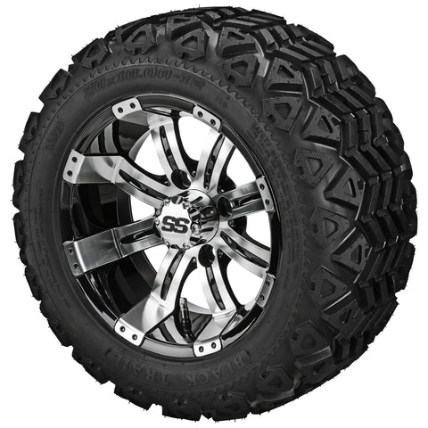 20x10.00-12 Black Trail Tires on Black/Machined Casino Golf Cart Wheels