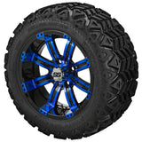 20x10.00-12 Black Trail Tires on Black/Blue Casino Golf Cart Wheels
