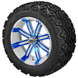 20x10.00-12 Black Trail Tires on White/Blue Casino Golf Cart Wheels