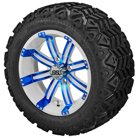 20x10.00-12 Black Trail Tires on White/Blue Casino Golf Cart Wheels