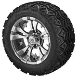 20x10.00-12 Black Trail Tires on Gun Metal Gray/Machined Warlock Golf Cart Wheels