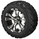 20x10.00-12 Black Trail Tires on Black/Machined Warlock Golf Cart Wheels