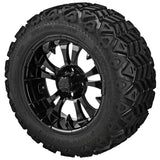 20x10.00-12 Black Trail Tires on Gloss Black Warlock Golf Cart Wheels