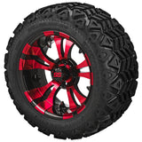 20x10.00-12 Black Trail Tires on Black/Red Warlock Golf Cart Wheels