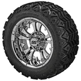20x10.00-12 Black Trail Tires on Mirror Warlock Golf Cart Wheels