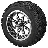 20x10.00-12 Black Trail Tires on Black/Machined Revenge Golf Cart Wheels with Color Inserts