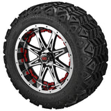 20x10.00-12 Black Trail Tires on Black/Machined Revenge Golf Cart Wheels with Color Inserts