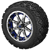 20x10.00-12 Black Trail Tires on Black/Machined Revenge Golf Cart Wheels with Color Inserts