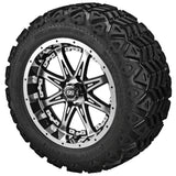 20x10.00-12 Black Trail Tires on Black/Machined Revenge Golf Cart Wheels with Color Inserts