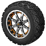 20x10.00-12 Black Trail Tires on Black/Machined Revenge Golf Cart Wheels with Color Inserts