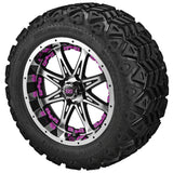 20x10.00-12 Black Trail Tires on Black/Machined Revenge Golf Cart Wheels with Color Inserts
