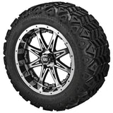 20x10.00-12 Black Trail Tires on Black/Machined Revenge Golf Cart Wheels with Color Inserts